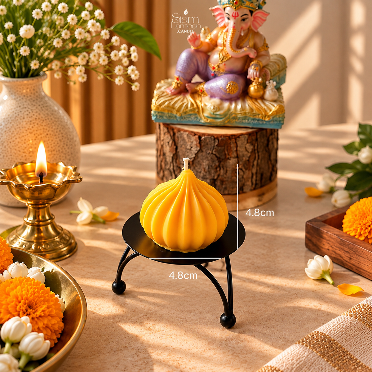 SiamLamoon Candle Modak, Ladoo & Marigold Blessing Candle